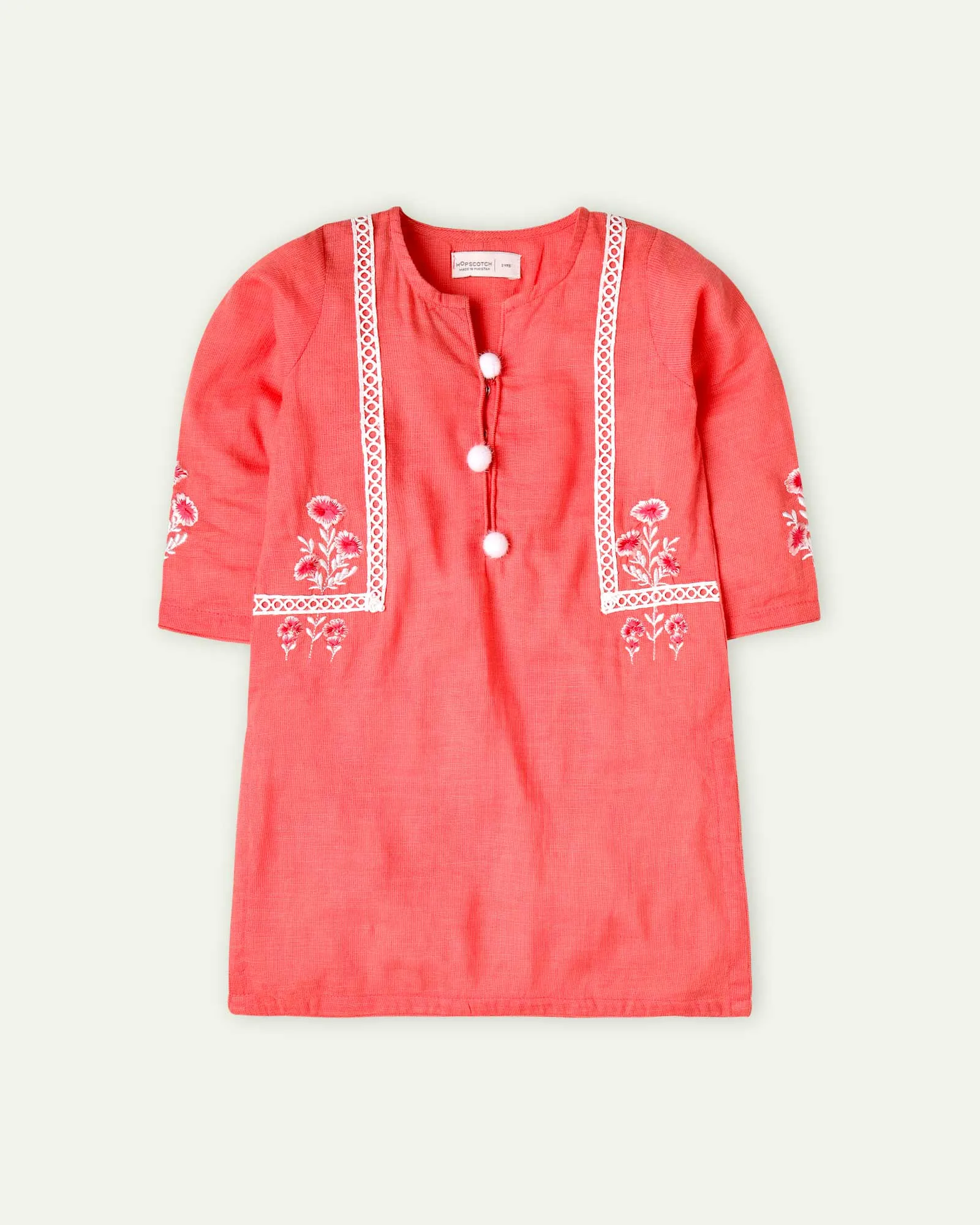 Coral Embroidered Tunic