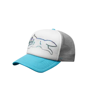 Blue Crystal Running Dog Graphic Trucker Cap