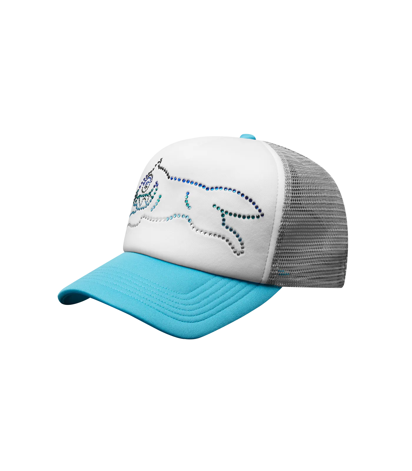 Blue Crystal Running Dog Graphic Trucker Cap