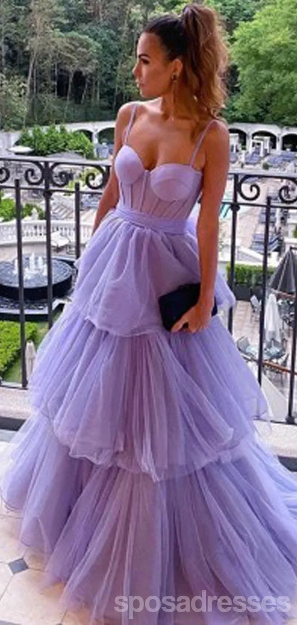 Cute Purple A-line Spaghetti Straps Long Prom Dresses Online,13067