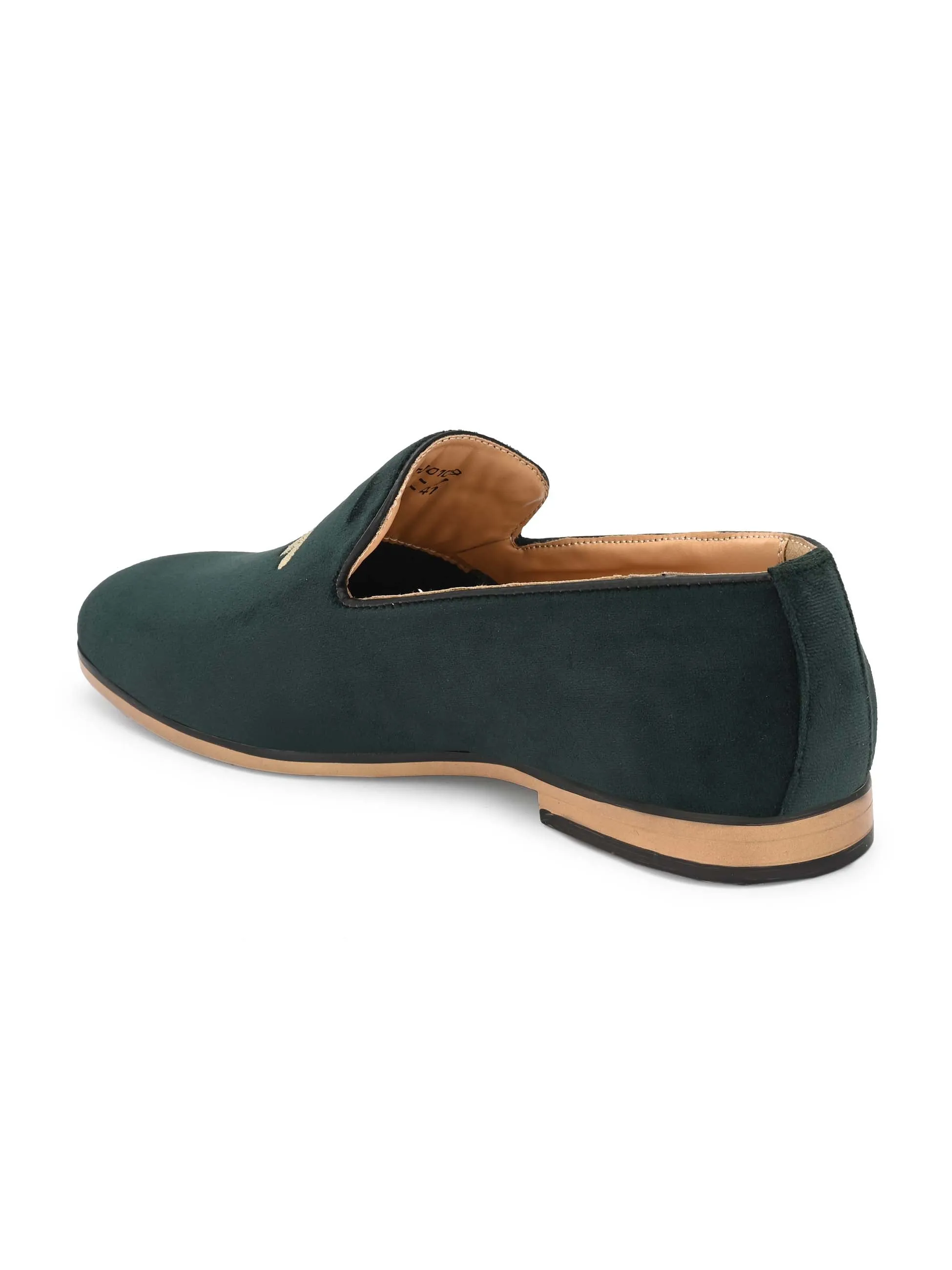 Dark Green Embroidered Loafers