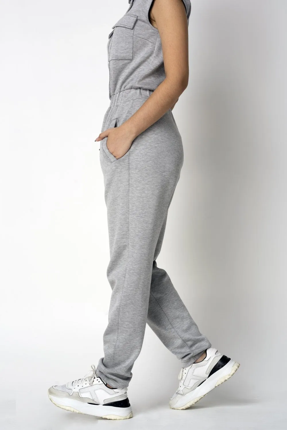 Double Second Grey Marl Luxury Casual Jumpsuit