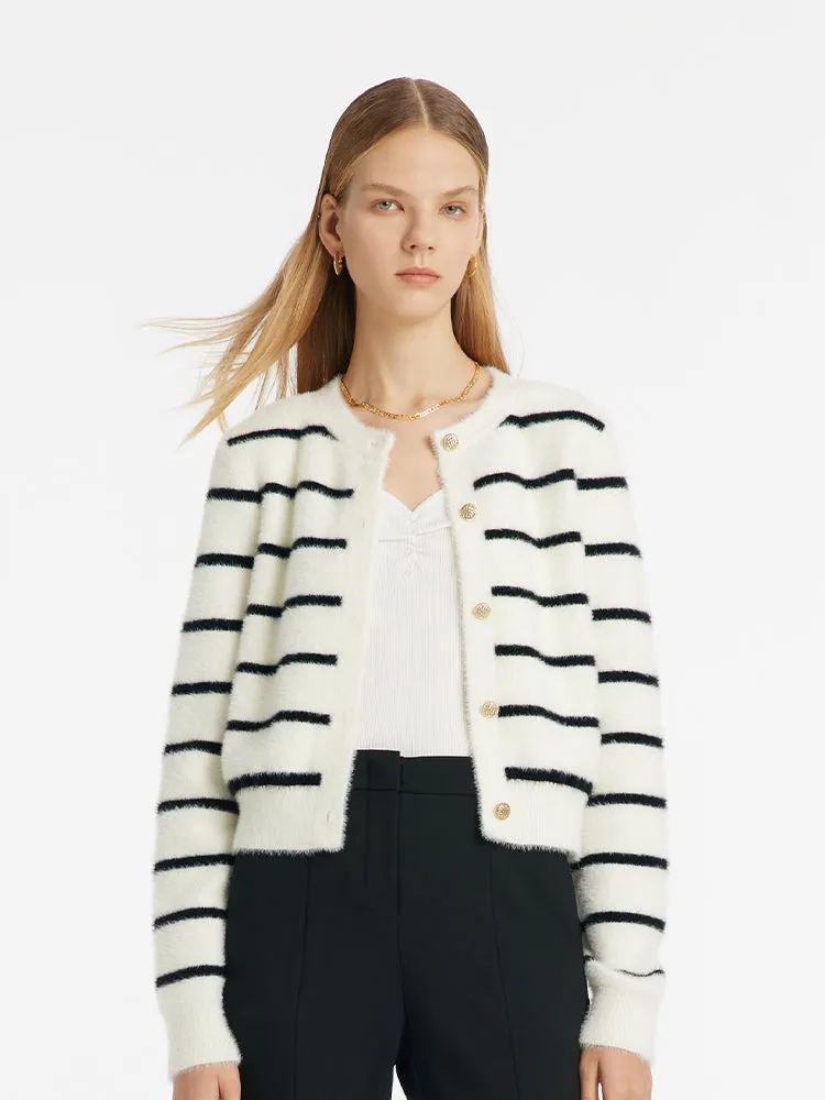 Eco-Friendly Mink Knitted Striped Women Cardigan