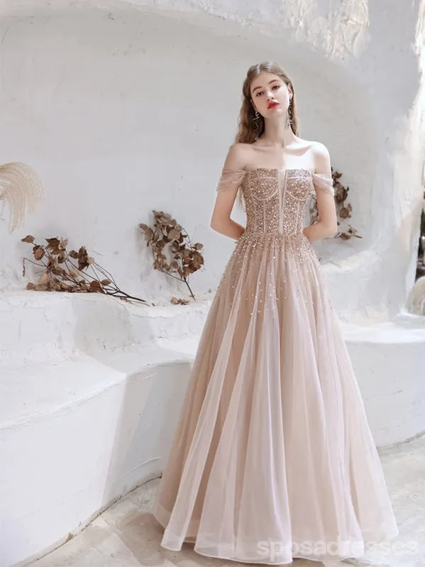 Chic A-line Off-Shoulder Long Evening Prom Dress - Perfect for Parties, SKU: 12765