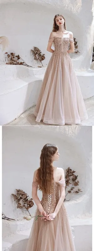 Chic A-line Off-Shoulder Long Evening Prom Dress - Perfect for Parties, SKU: 12765