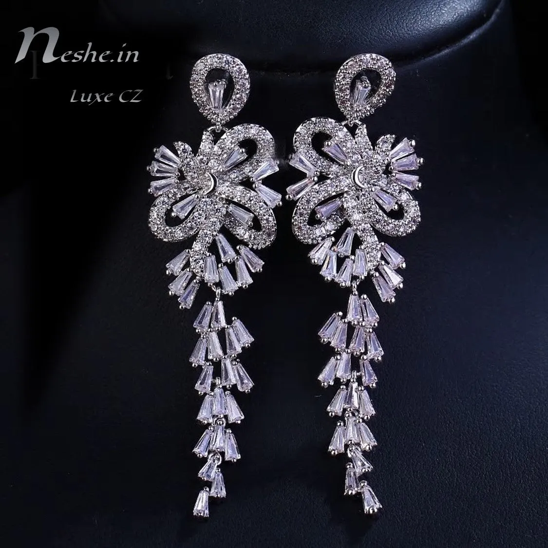 Elegant AAA CZ Clear Crystal Dangle Wedding Party Earrings