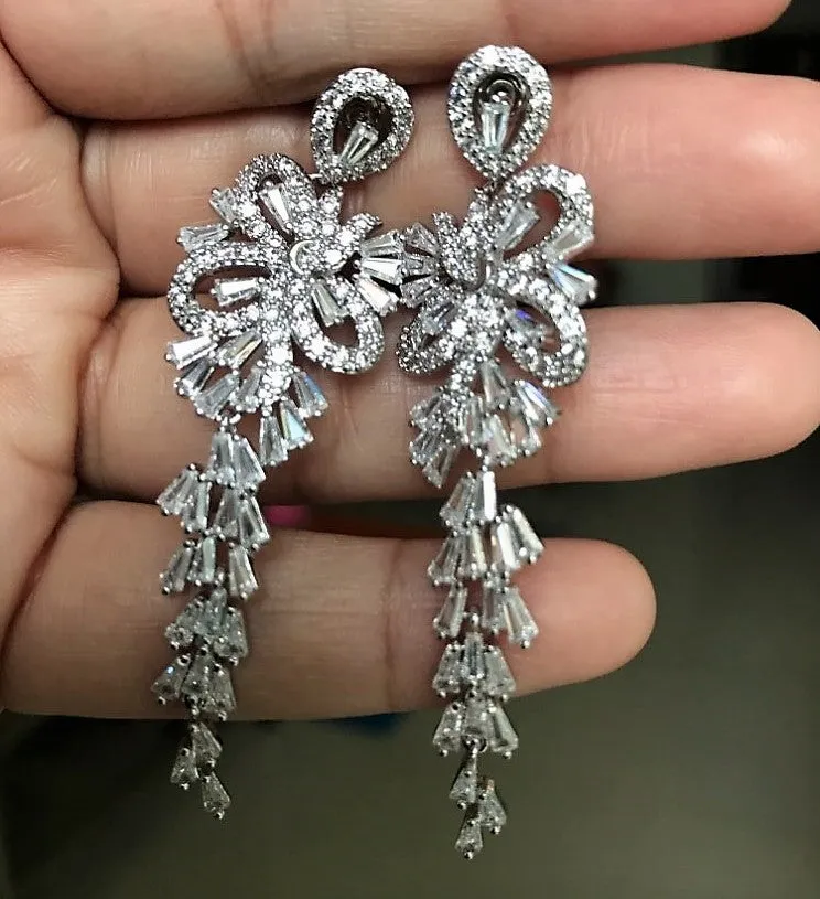 Elegant AAA CZ Clear Crystal Dangle Wedding Party Earrings