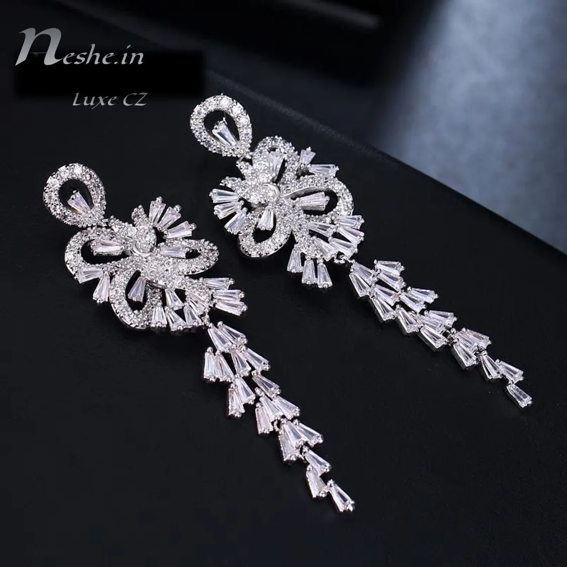 Elegant AAA CZ Clear Crystal Dangle Wedding Party Earrings