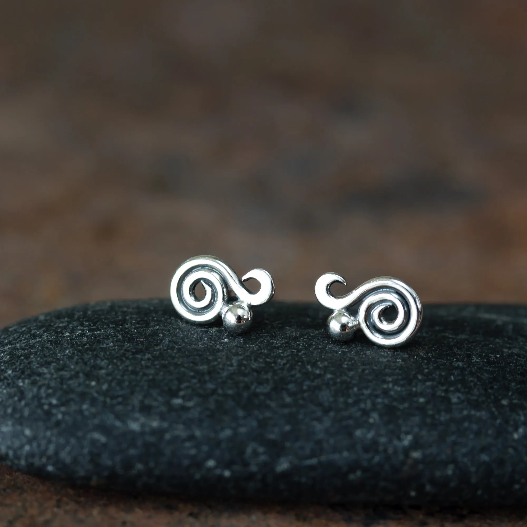 Elegant Dainty Spiral Stud Earrings, Sterling Silver