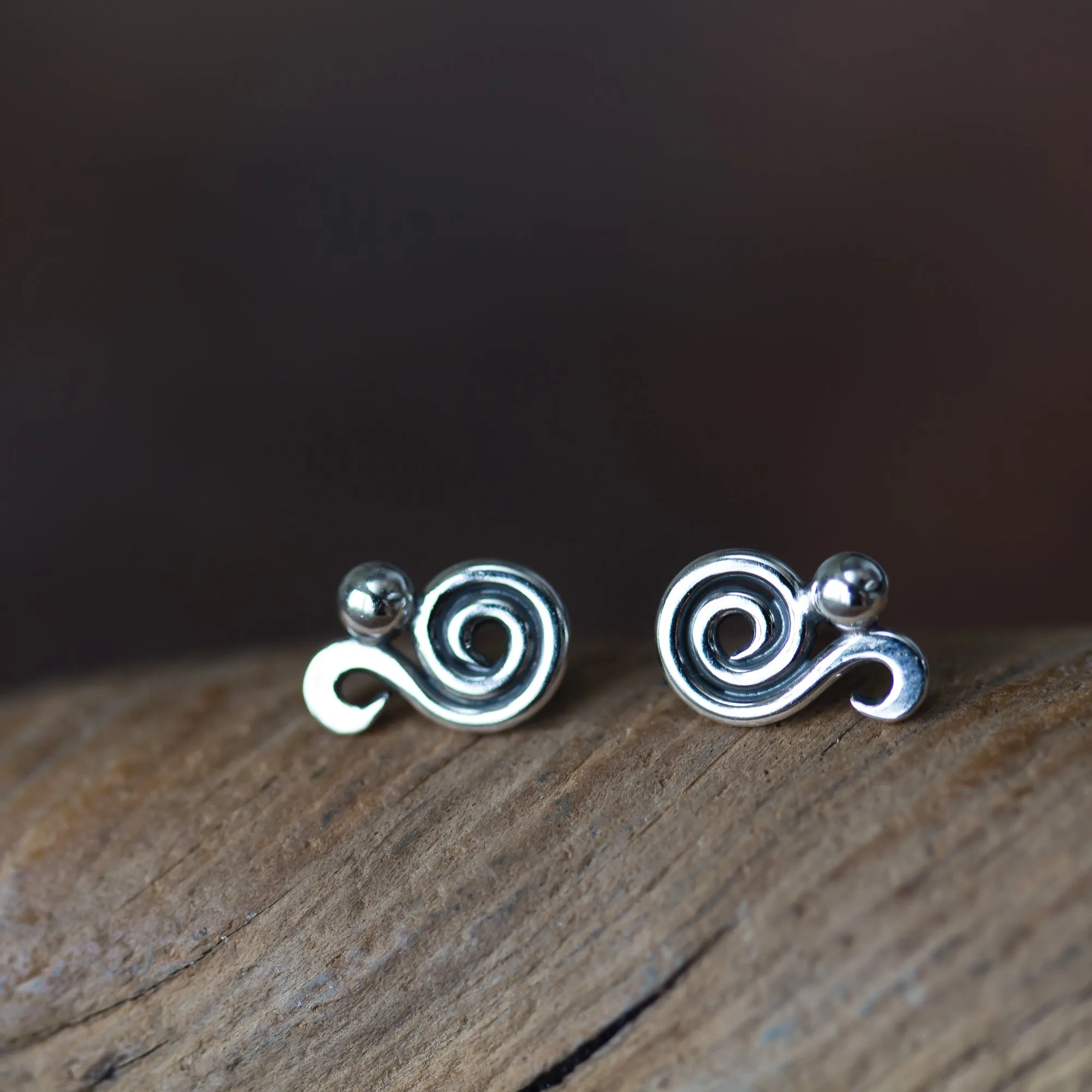 Elegant Dainty Spiral Stud Earrings, Sterling Silver