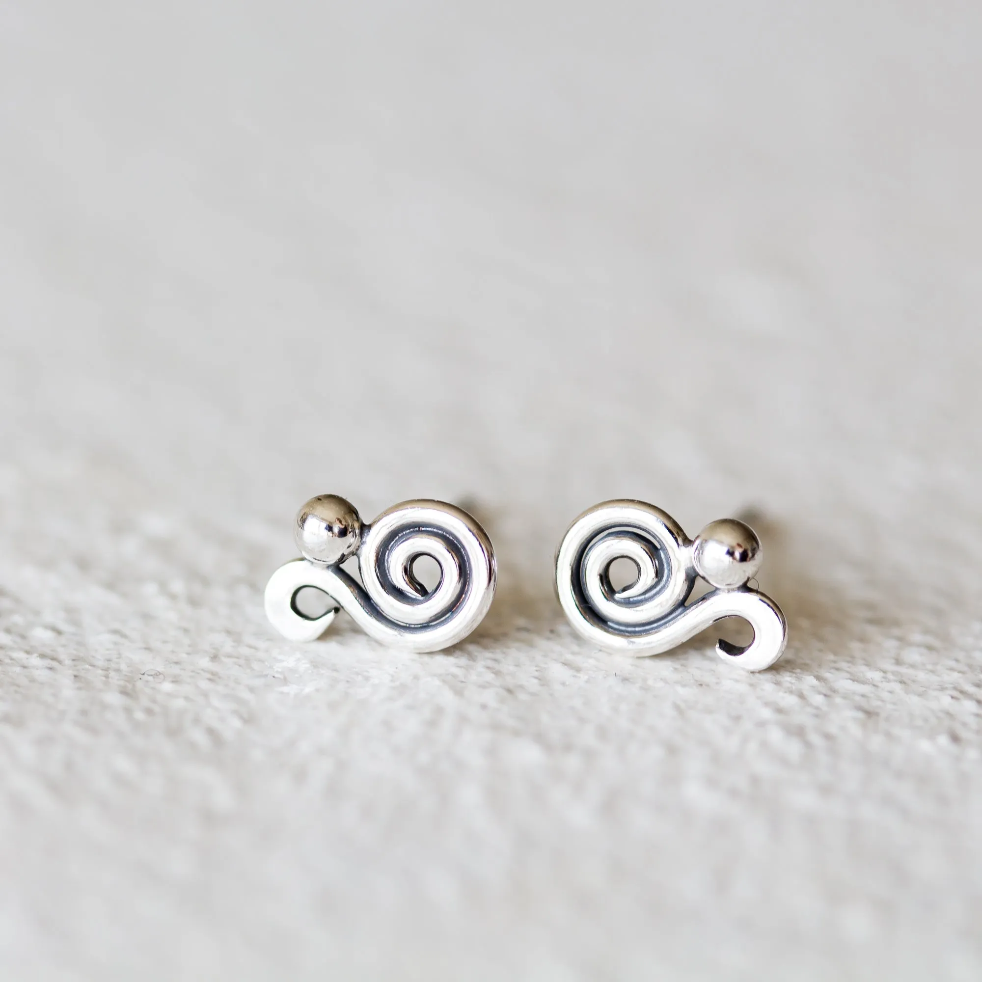 Elegant Dainty Spiral Stud Earrings, Sterling Silver