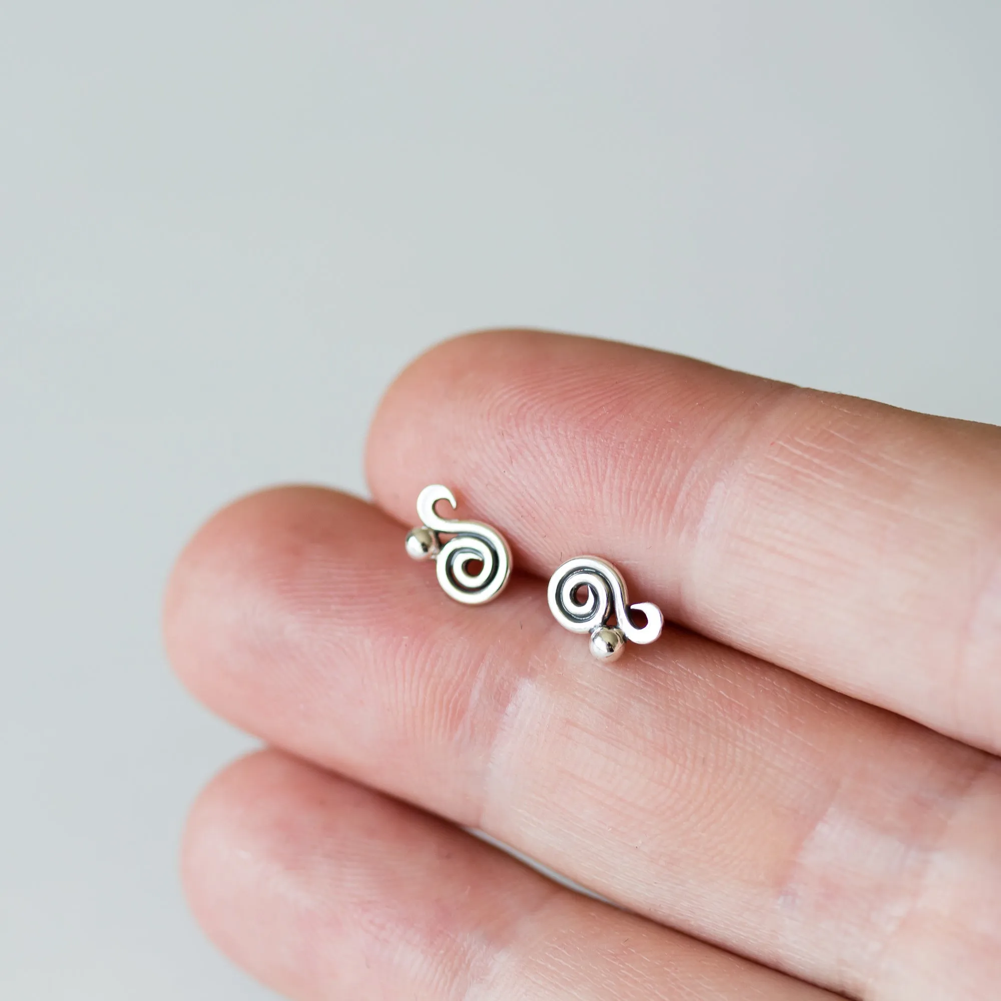 Elegant Dainty Spiral Stud Earrings, Sterling Silver