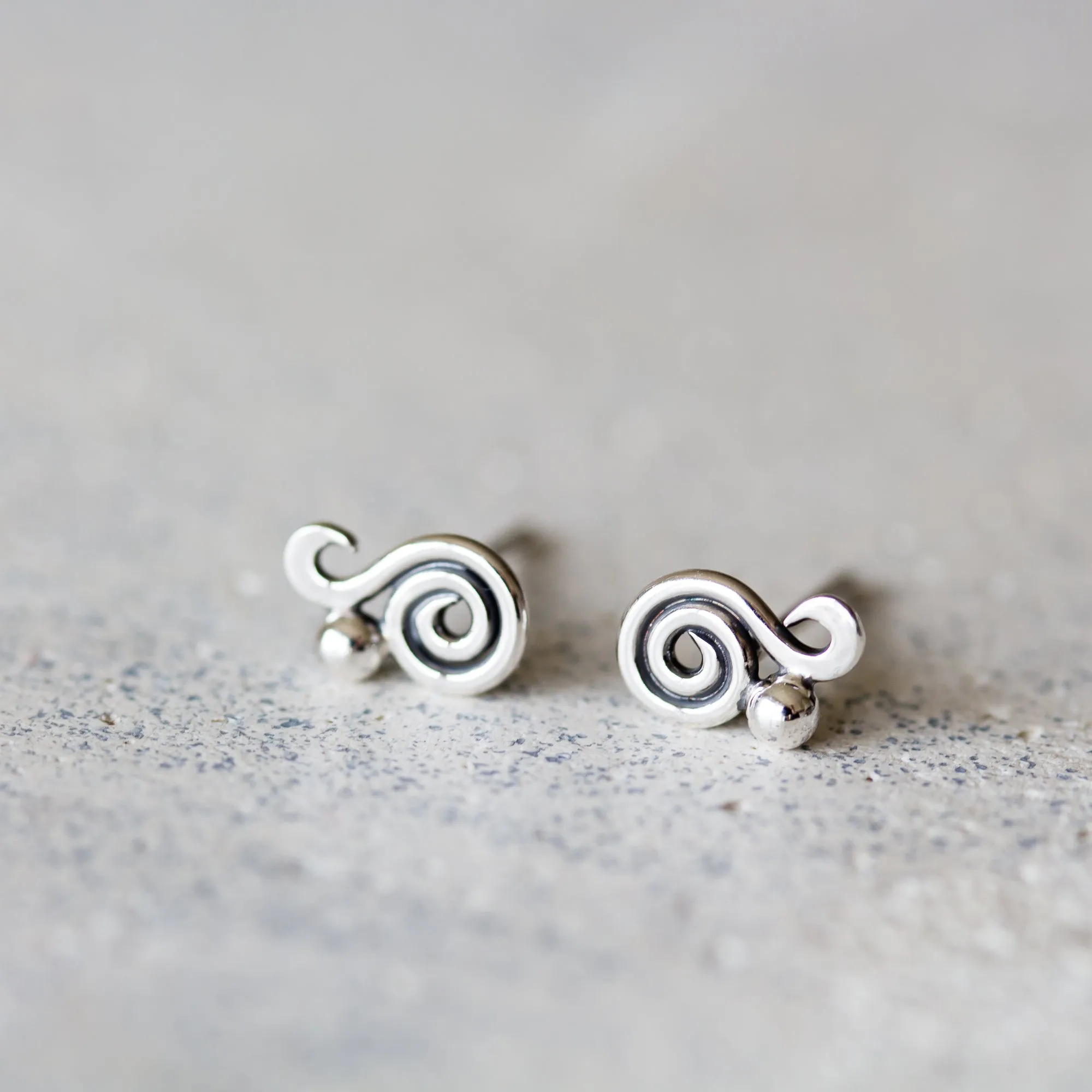 Elegant Dainty Spiral Stud Earrings, Sterling Silver