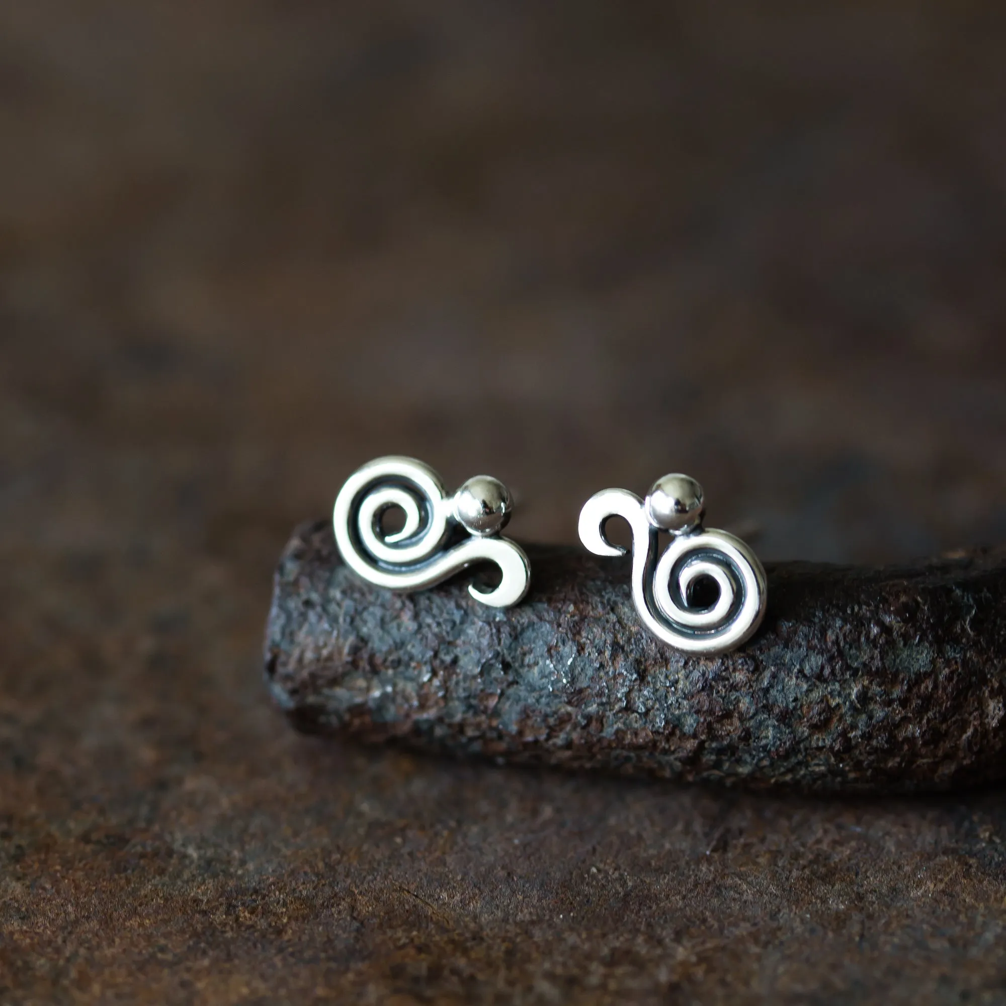 Elegant Dainty Spiral Stud Earrings, Sterling Silver