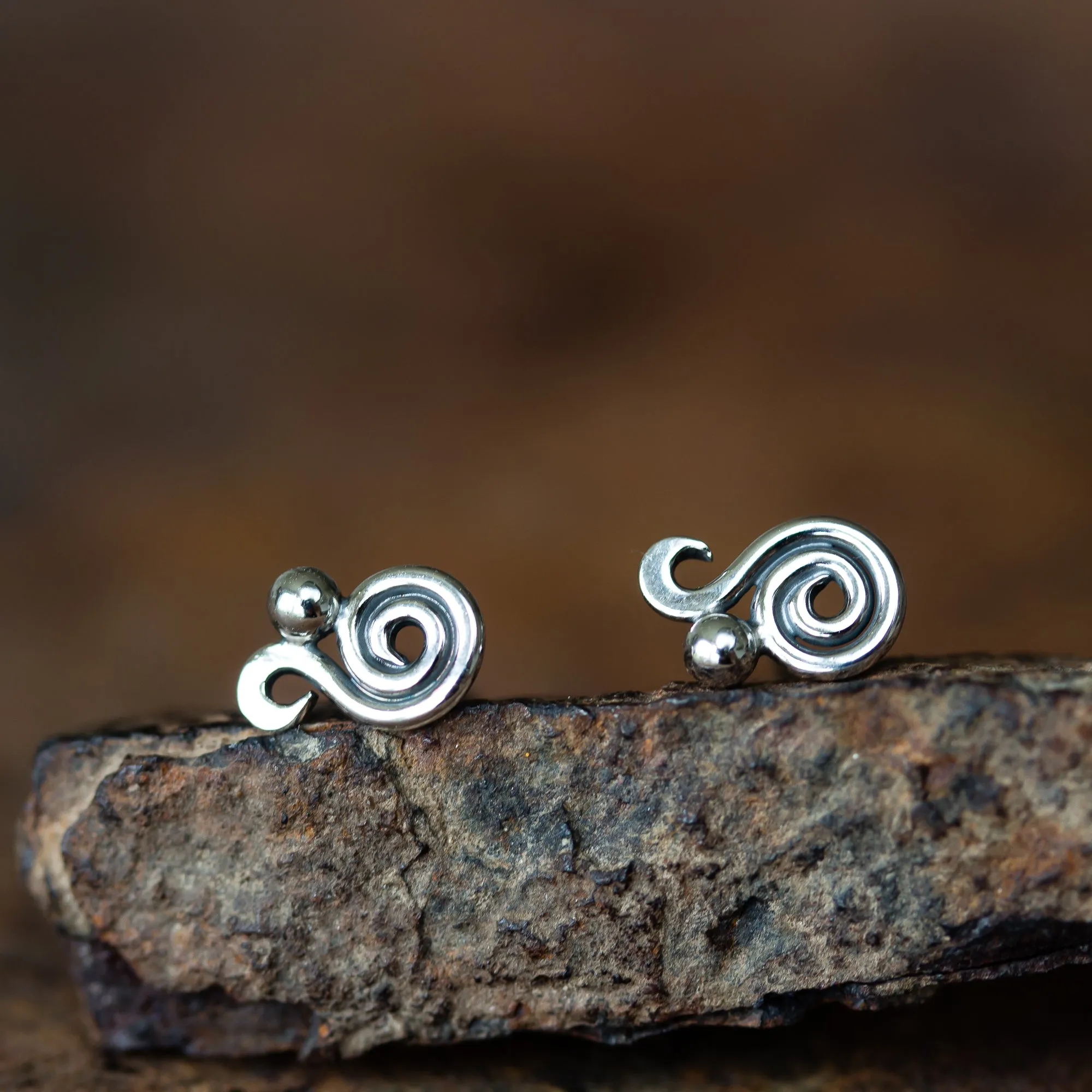 Elegant Dainty Spiral Stud Earrings, Sterling Silver