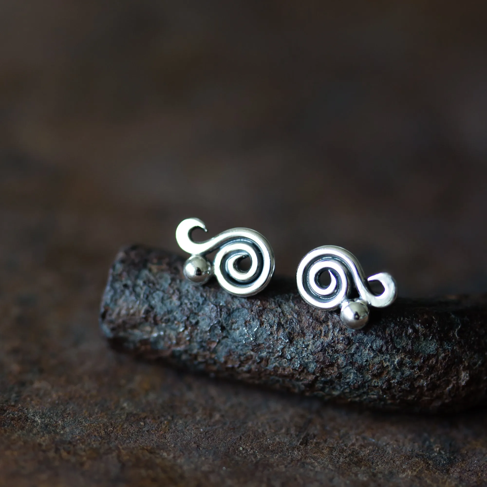 Elegant Dainty Spiral Stud Earrings, Sterling Silver