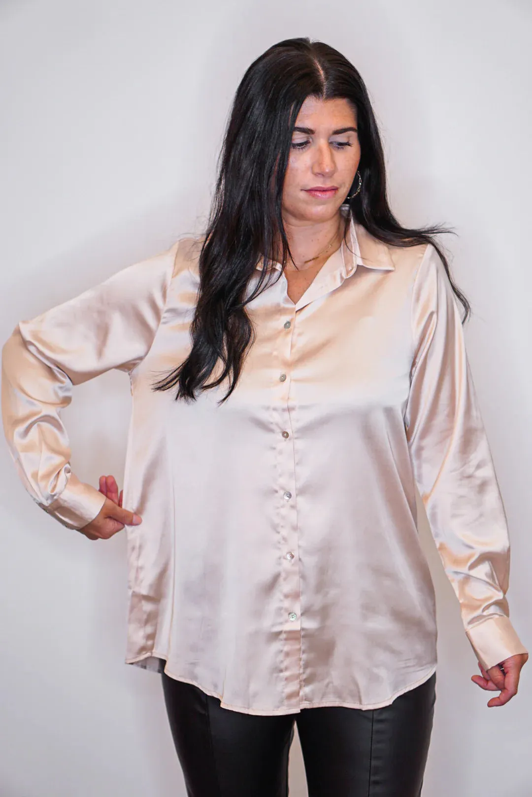 Elegant Edge Beige Satin Top