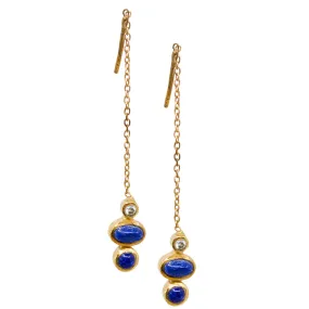 Elegant Gold Plated Lapis Lazuli Chain Earrings