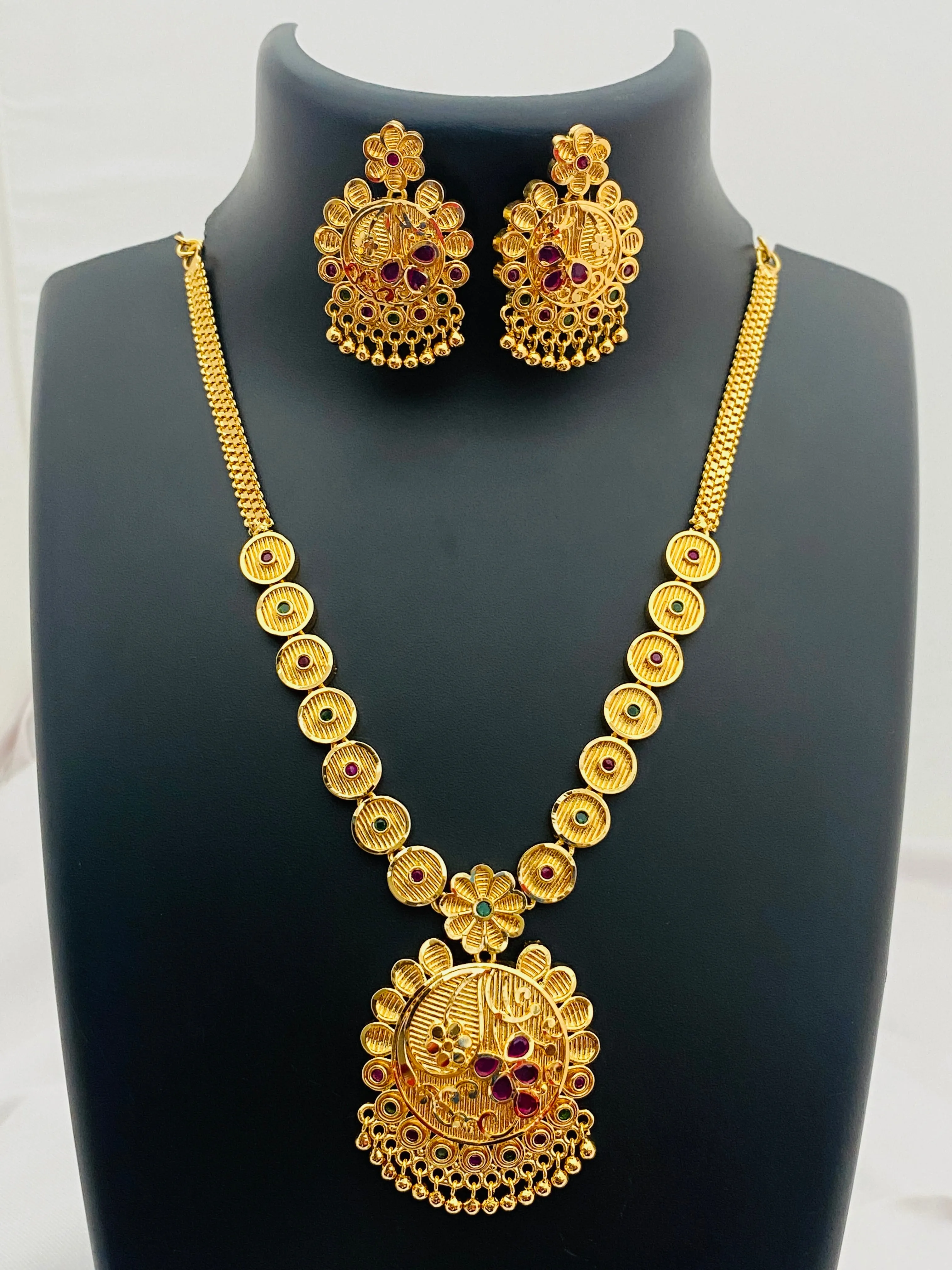 Elegant Gold Plated Multi Color Necklace With Earrings Sets