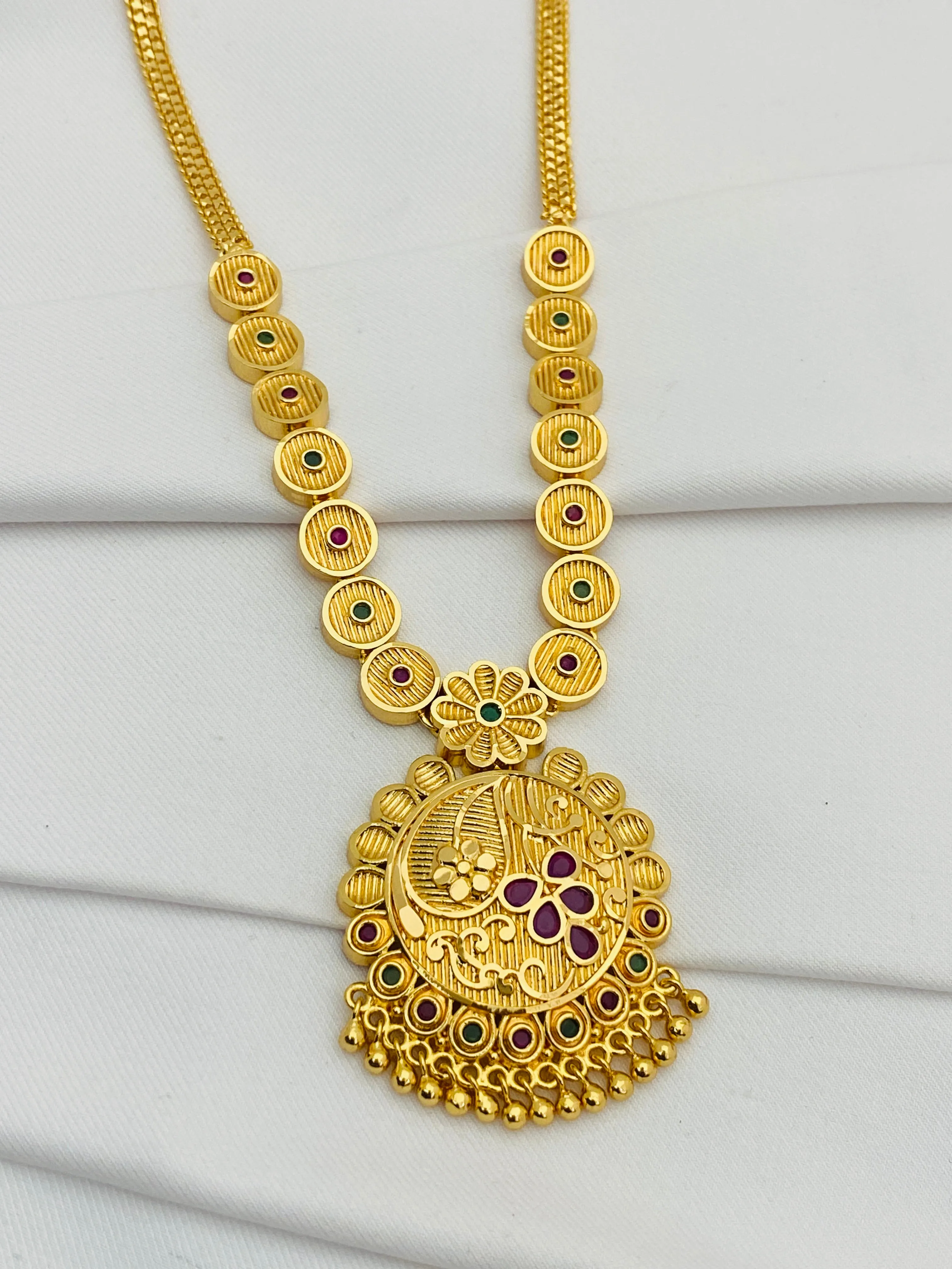 Elegant Gold Plated Multi Color Necklace With Earrings Sets