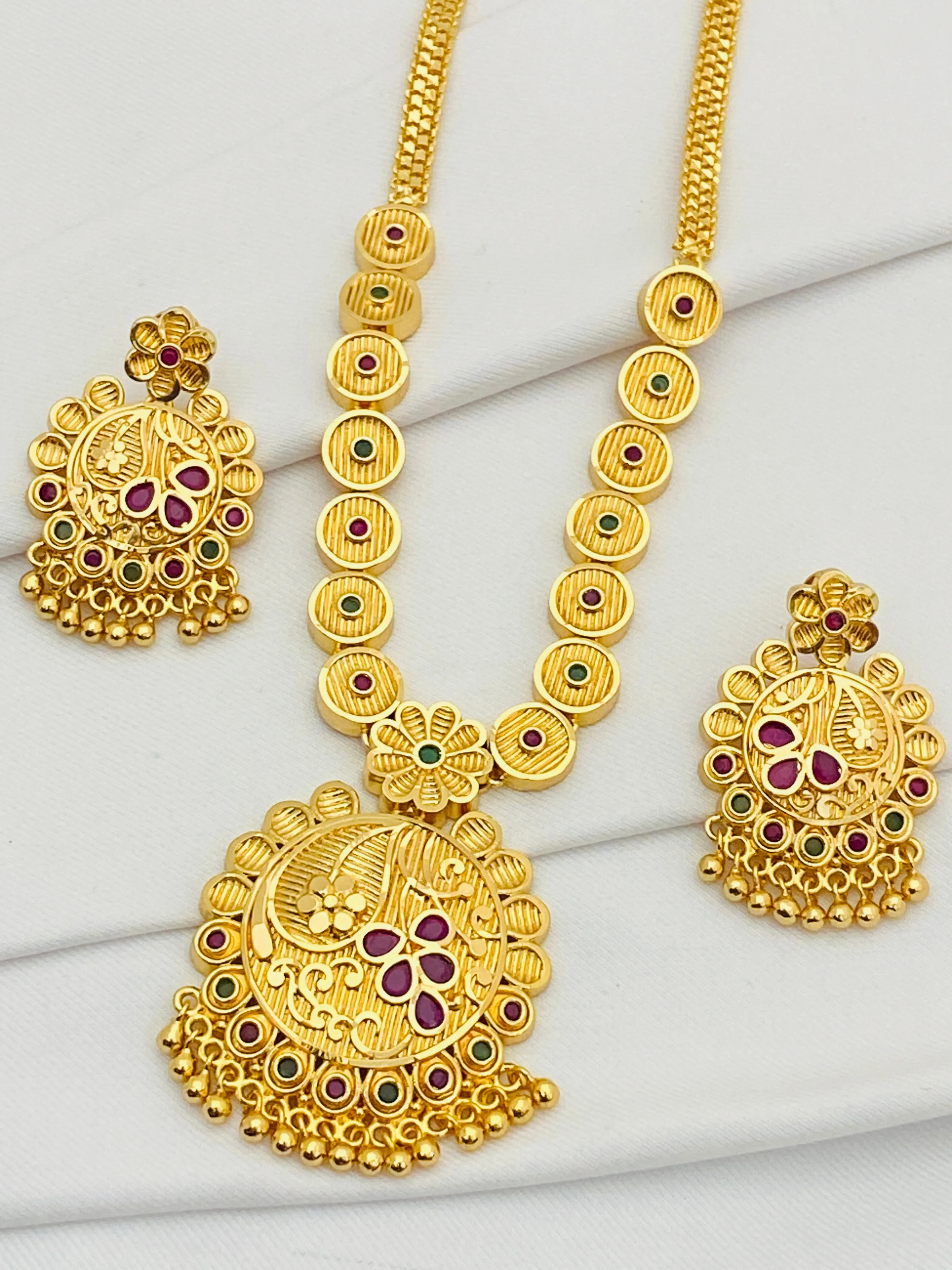 Elegant Gold Plated Multi Color Necklace With Earrings Sets