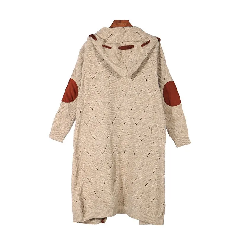 Elegant Hollow Out Braided Long Cardigan Sweater Coat With Hood