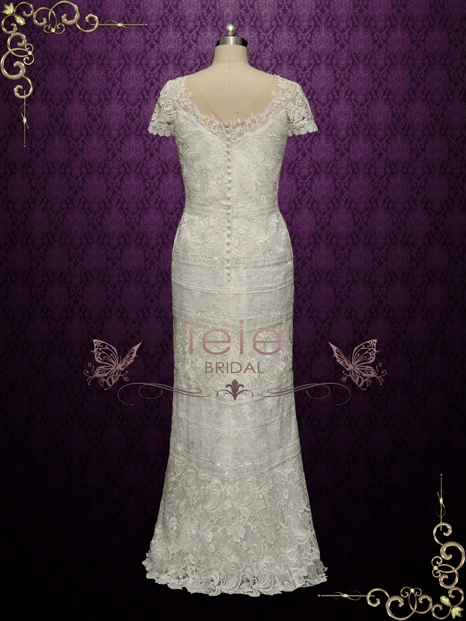 Elegant Slim Lace Wedding Dress With Illusion Neckline GIANA