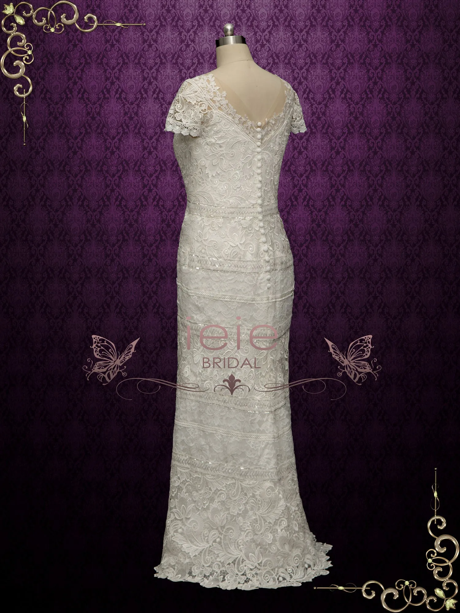 Elegant Slim Lace Wedding Dress With Illusion Neckline GIANA