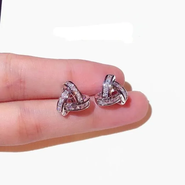 Elegant Twist CZ Buckle Stud Earrings