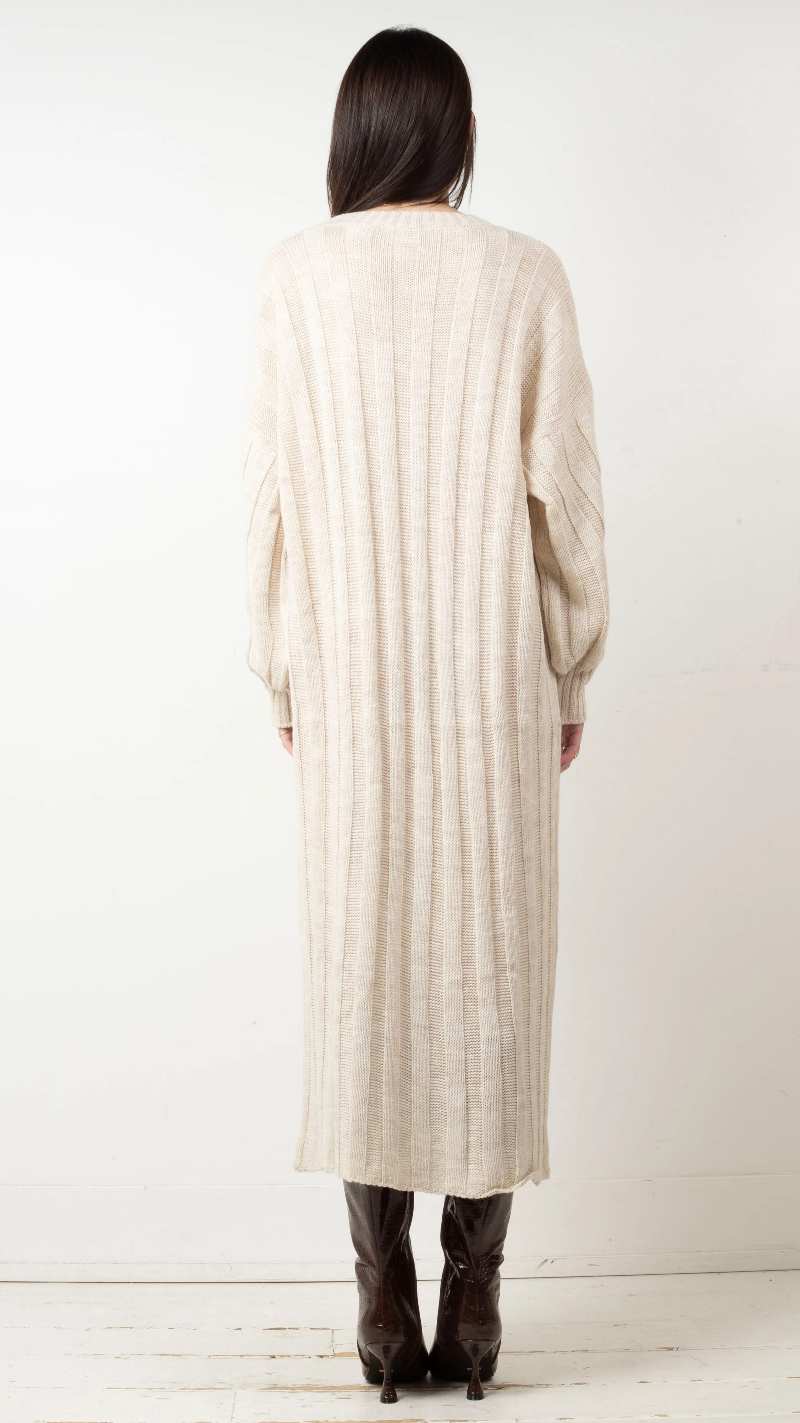 Elle Wide Ribbed Knit Maxi Dress - Beige