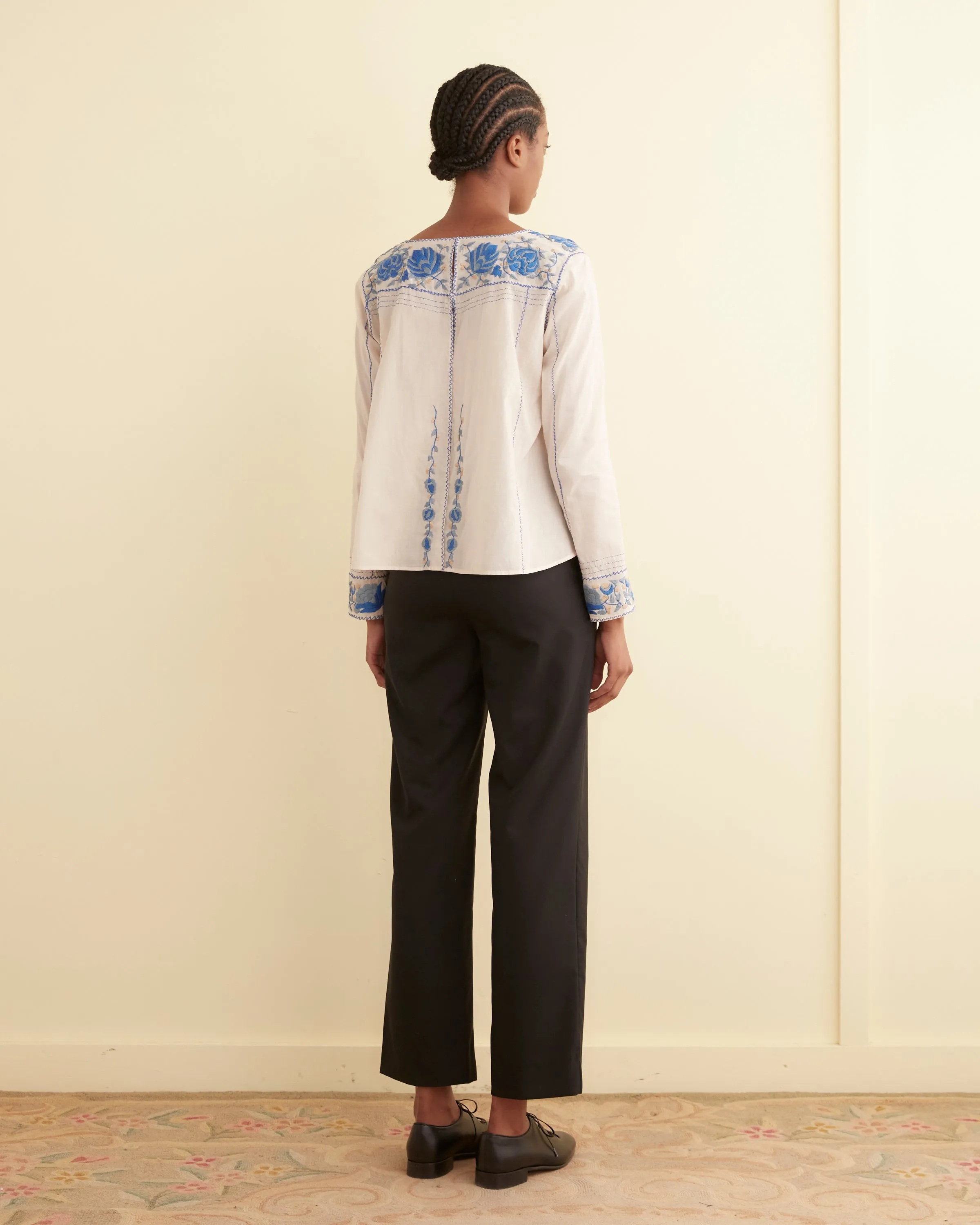 Embroidered Cornflower Top