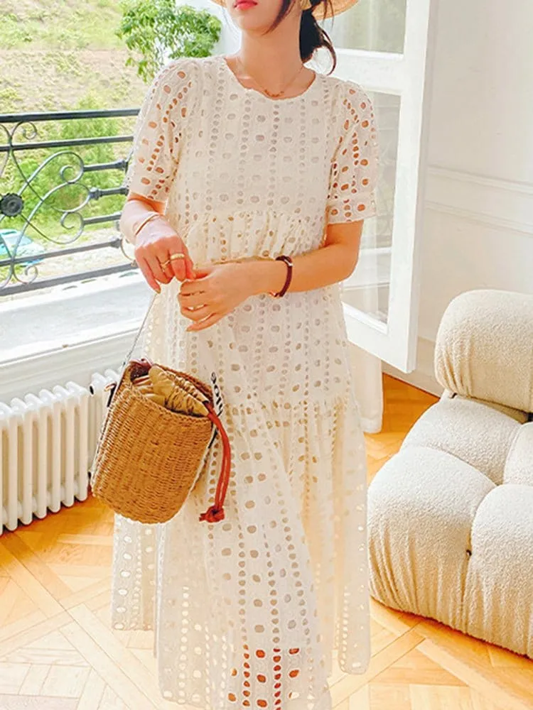 Embroidered Dress, Apricot