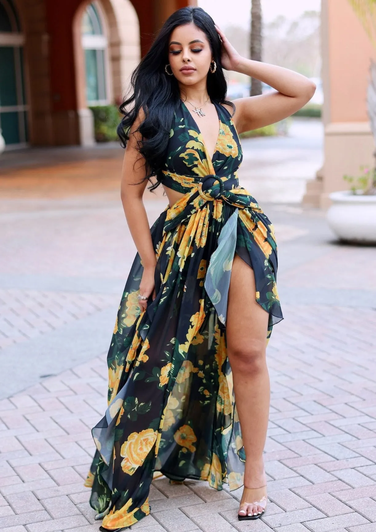 Gaza Tropical Cut Out Maxi Dress