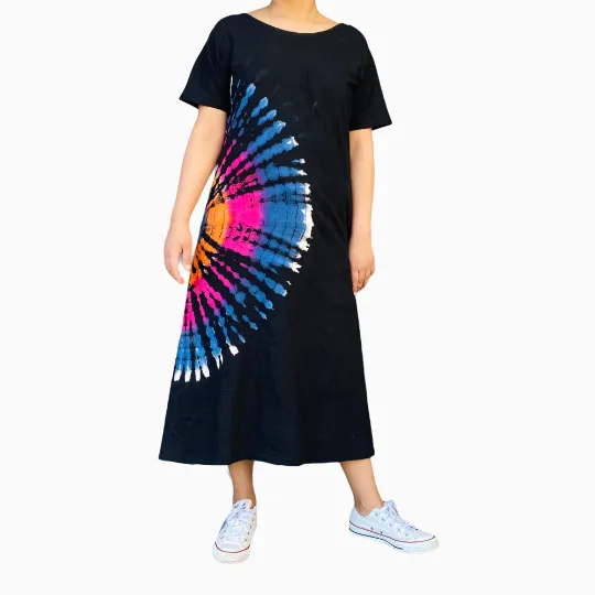 Hand Tyedye  Cotton Jersey Dress, Festival Maxi Dress,Boho Free Size Dress,Colorful Dress, Hippie Fashion,Sundress,Long Tiedye Loose Dress