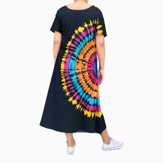 Hand Tyedye  Cotton Jersey Dress, Festival Maxi Dress,Boho Free Size Dress,Colorful Dress, Hippie Fashion,Sundress,Long Tiedye Loose Dress