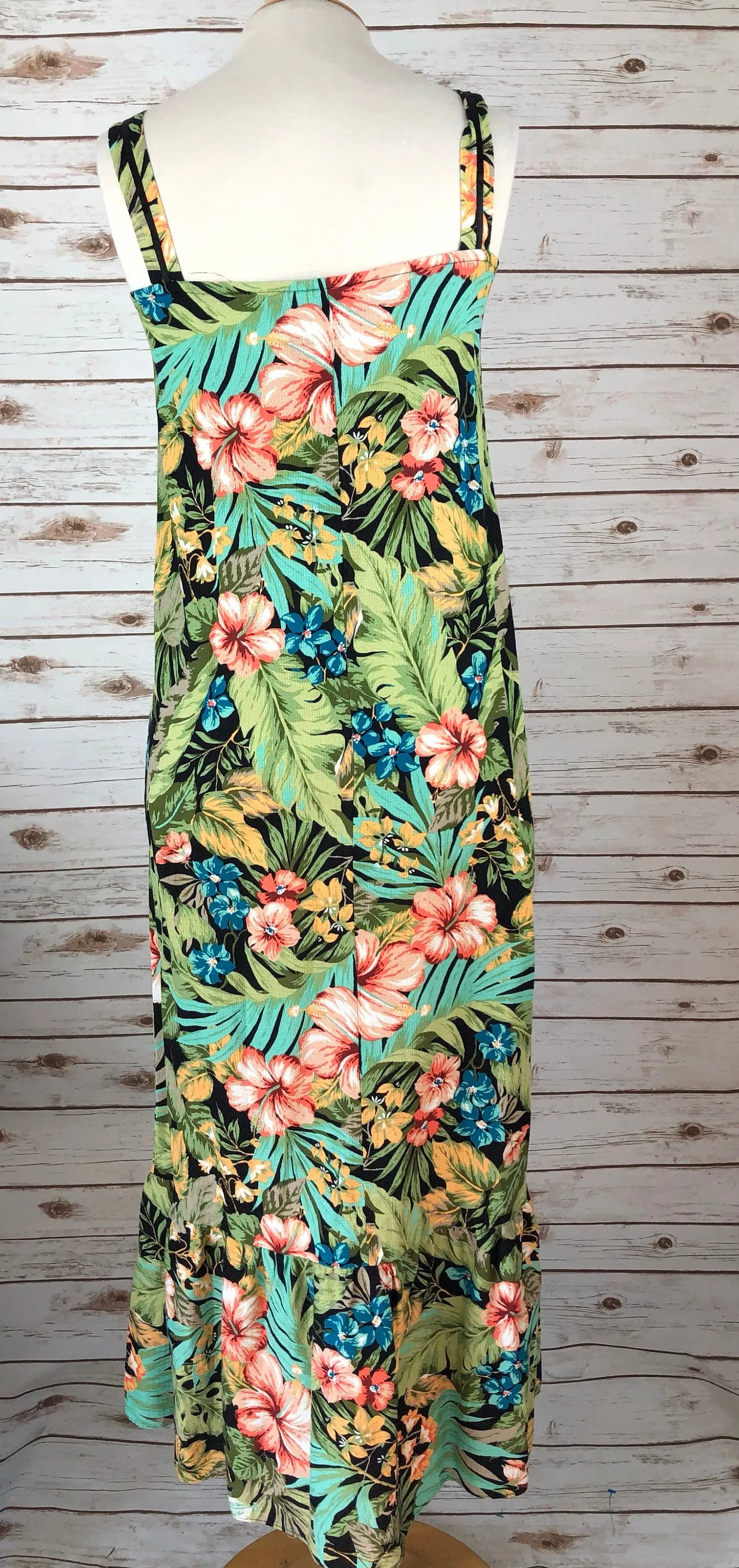 Hawaiian Print 70s Vintage Dress Maxi 70s Dress Floral Hawaii Dress Mermaid Style Boho Dress