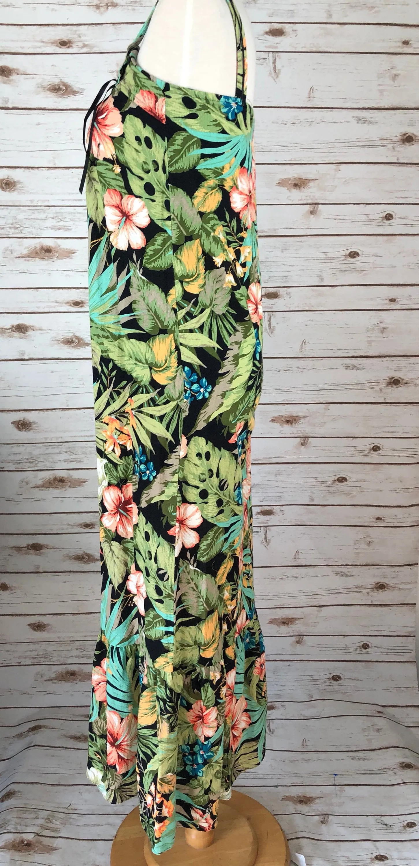 Hawaiian Print 70s Vintage Dress Maxi 70s Dress Floral Hawaii Dress Mermaid Style Boho Dress