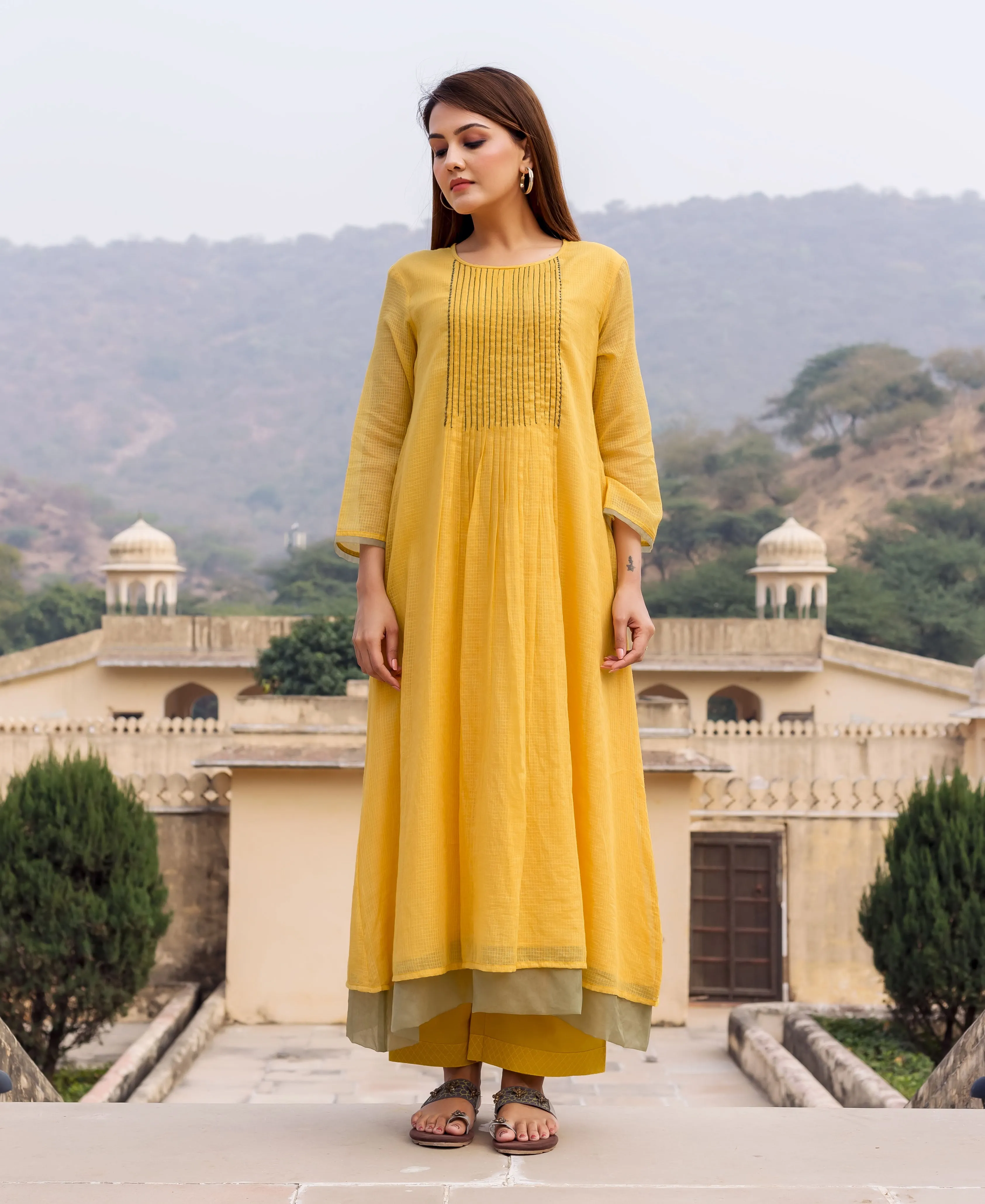 Honey Yellow Embroidered Kurta