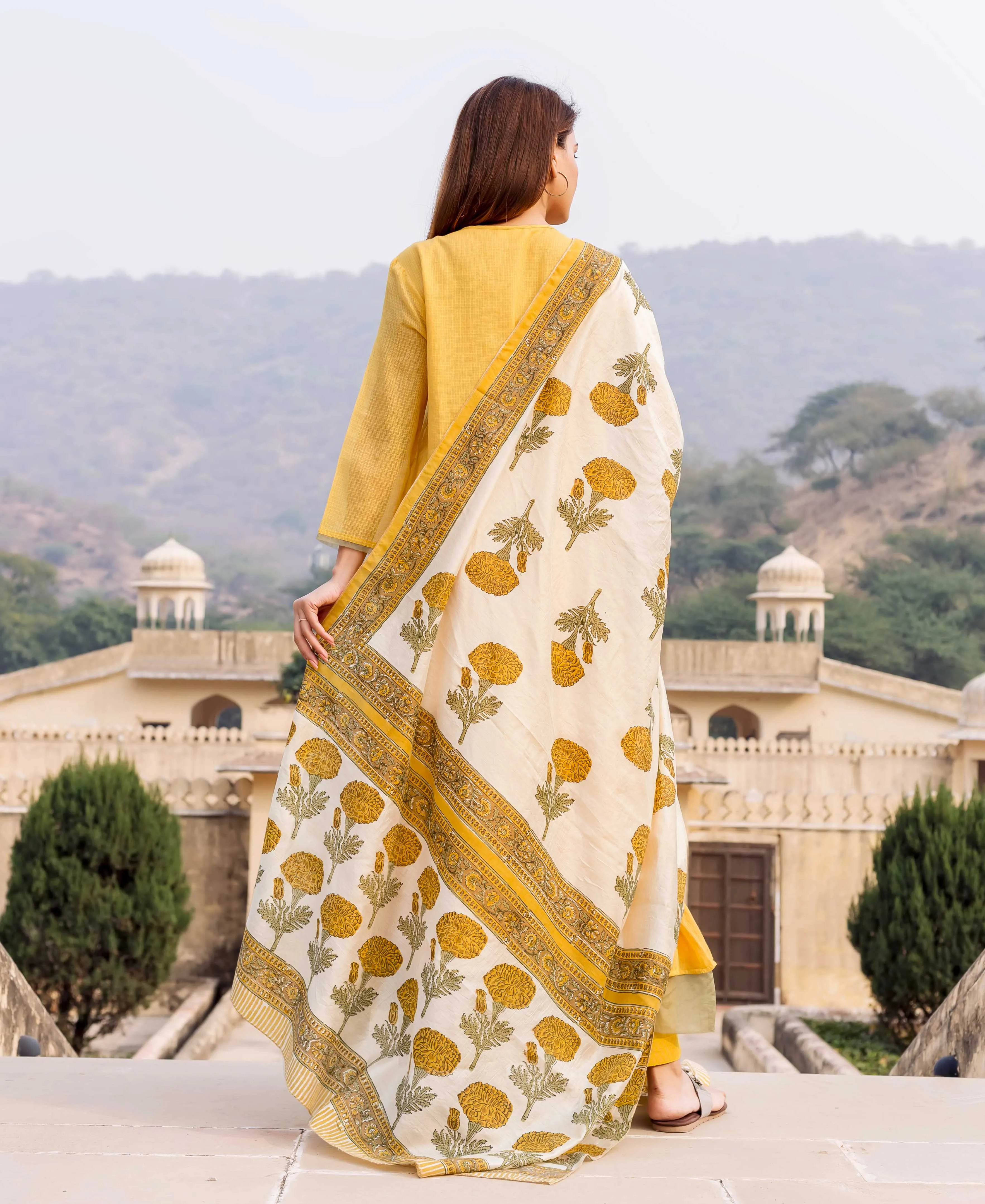 Honey Yellow Embroidered Kurta