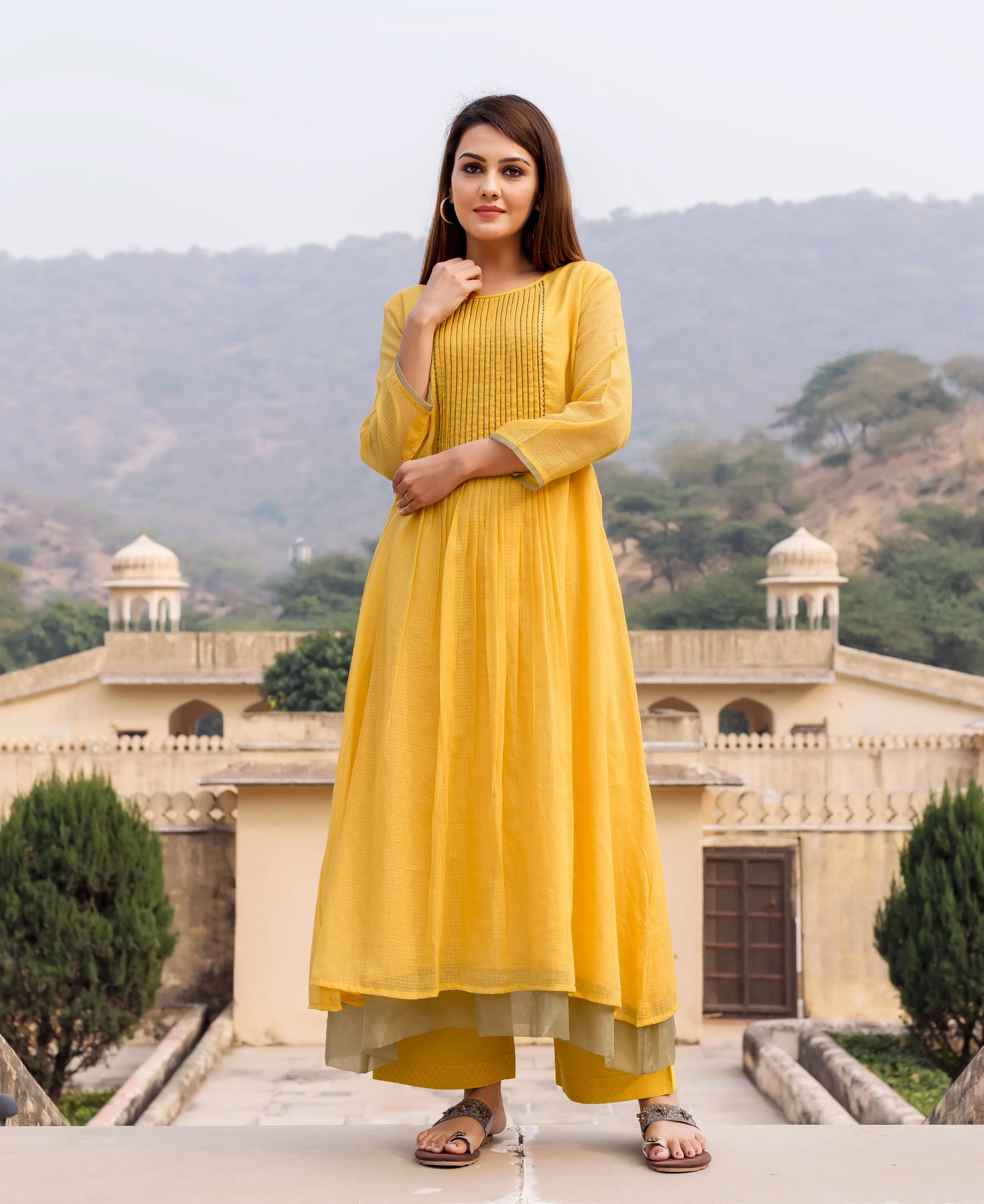 Honey Yellow Embroidered Kurta