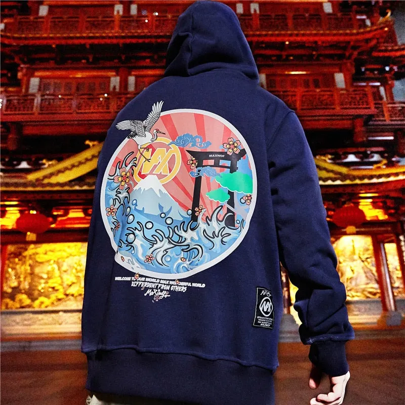 Japanise Embroidered Cranes Hoodie