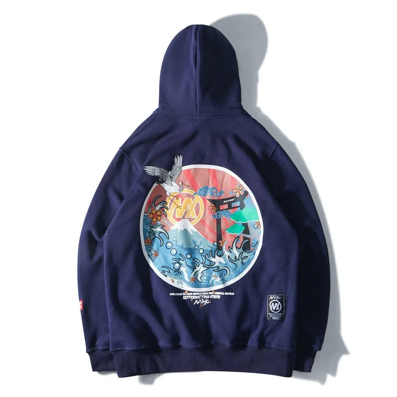 Japanise Embroidered Cranes Hoodie