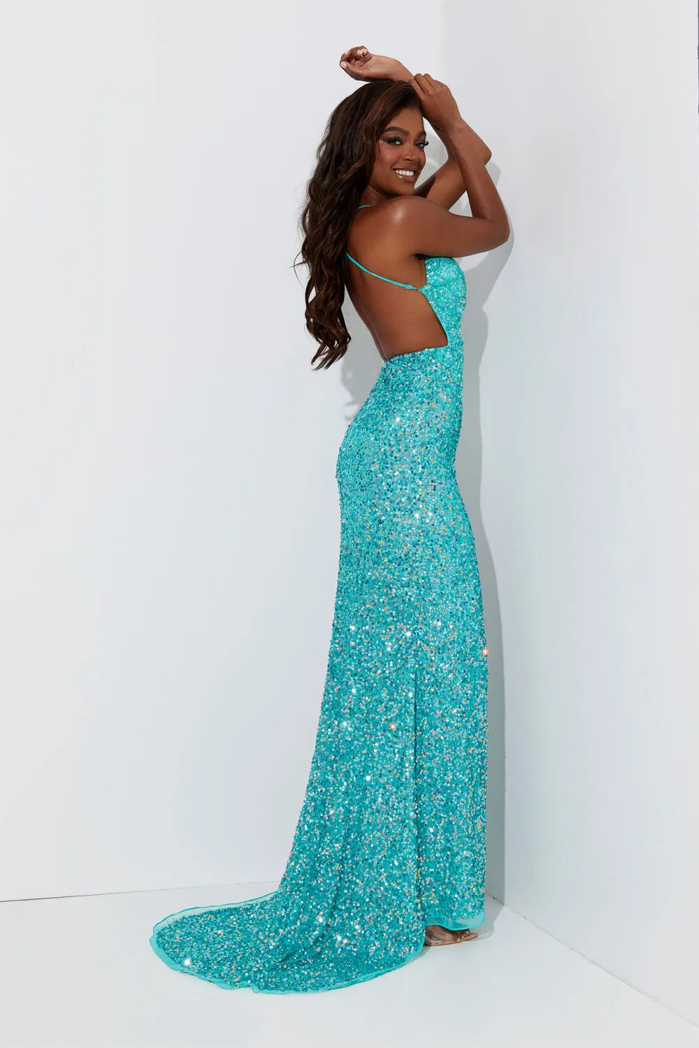 Glamorous Jasz Couture 7563 Sequin Evening Gown with High-Slit