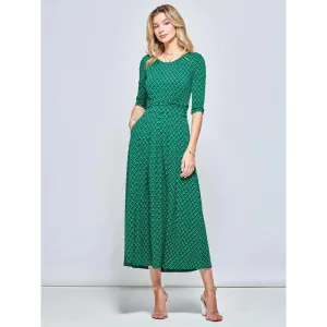 Jolie Moi Vintage Round Neck Jersey Green Multi Geometric Print Maxi Dress