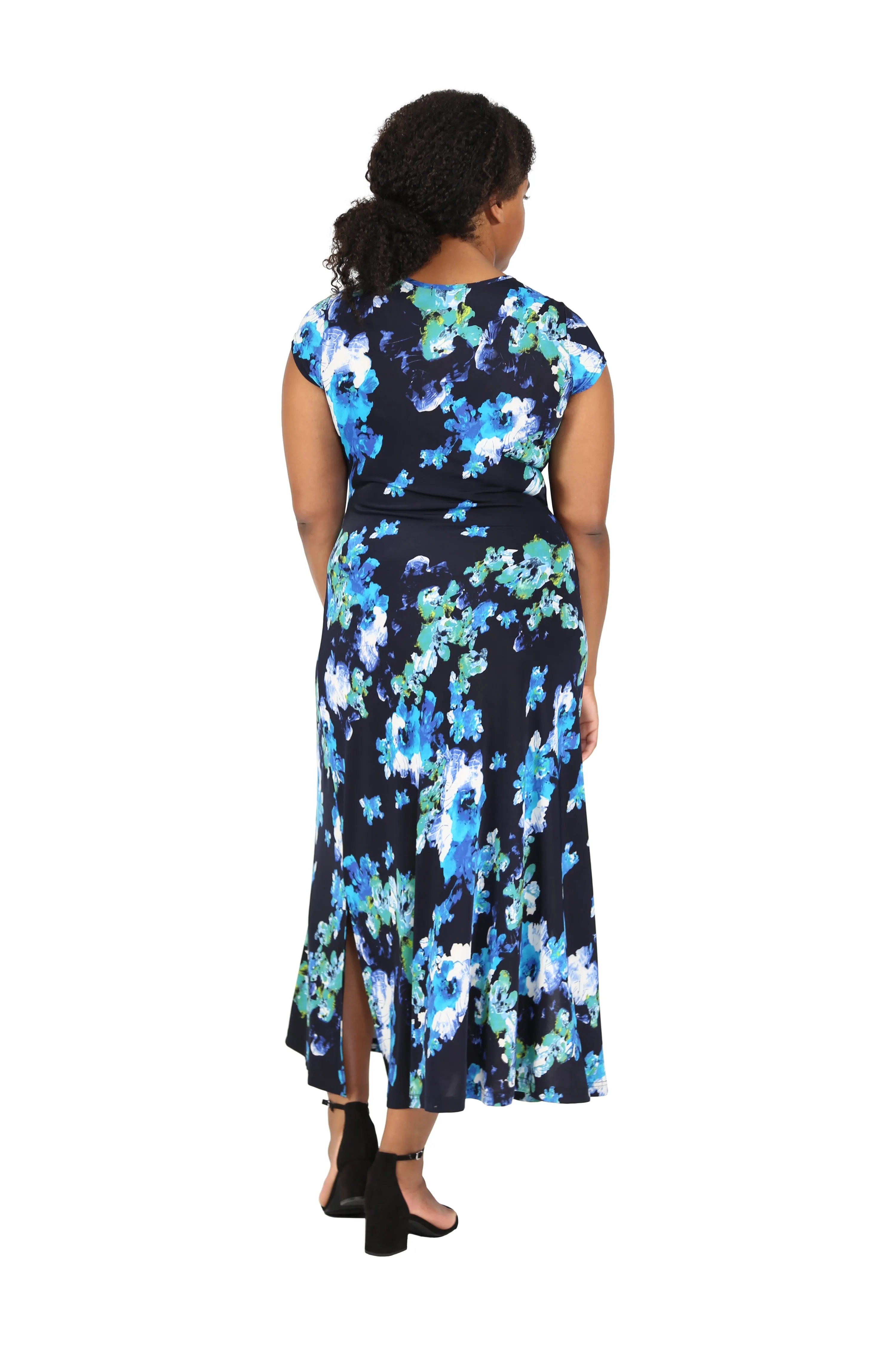 La Cera Plus Size Floral Short Sleeve Maxi Dress