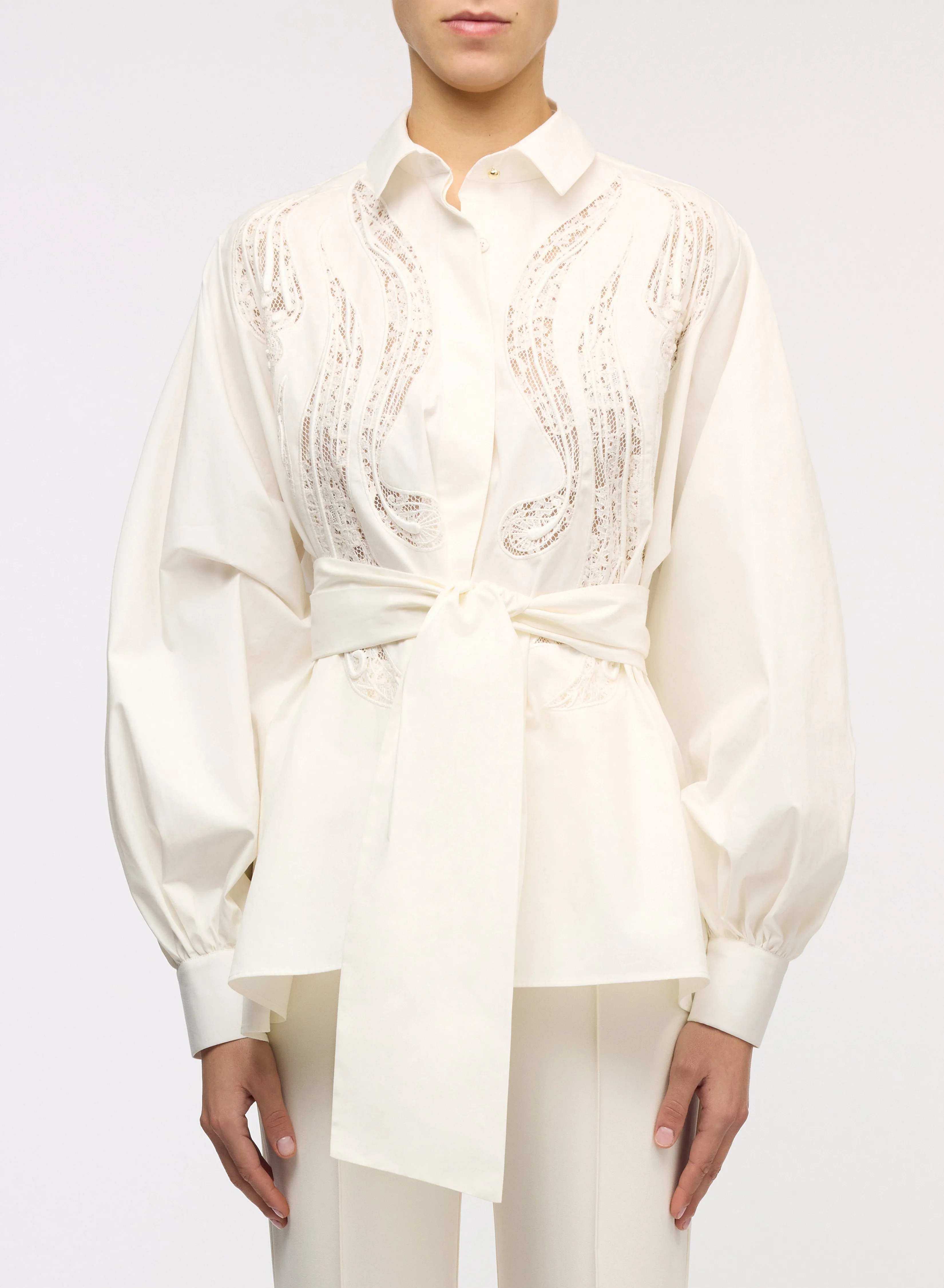 Lace Embroidered Cotton Shirt