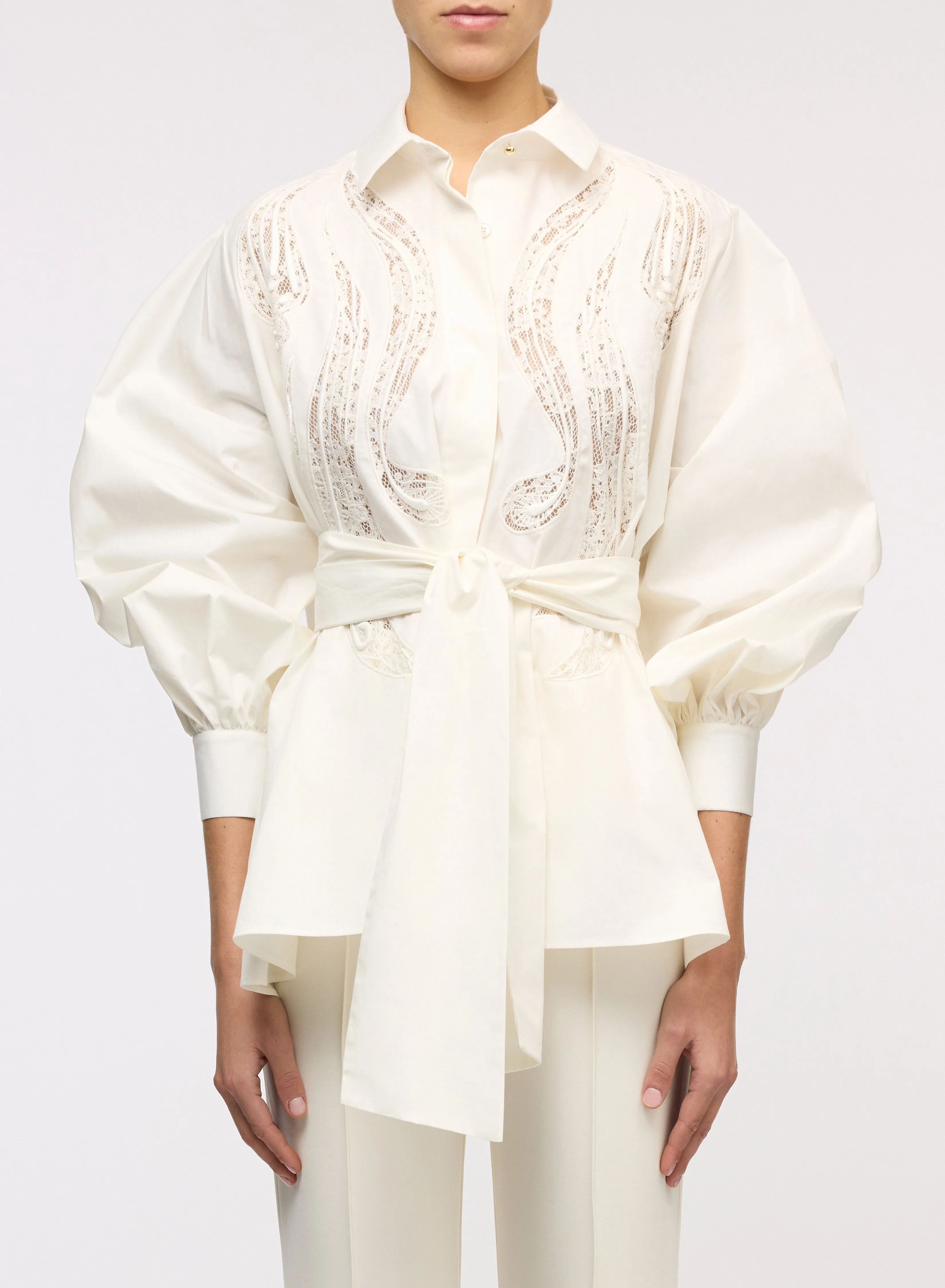 Lace Embroidered Cotton Shirt