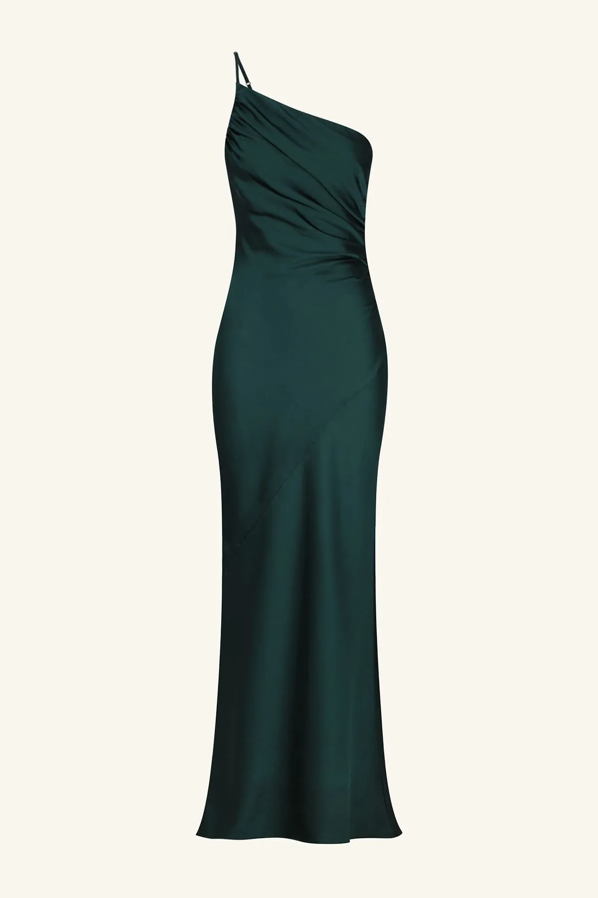 LUXE ASYMMETRICAL GATHERED MAXI DRESS - EMERALD