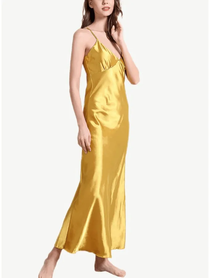 MARILYN SATIN SLIP MAXI DRESS - YELLOW GOLD