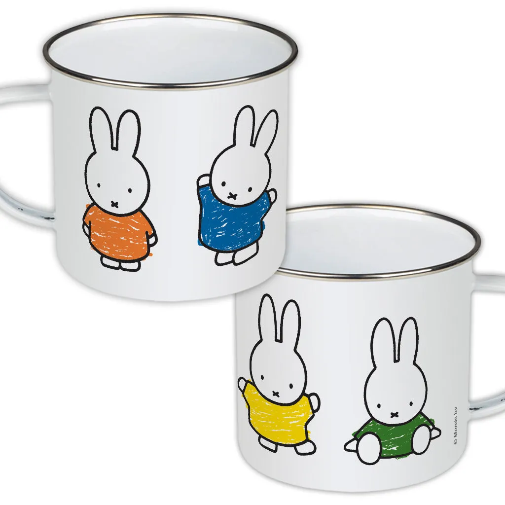 Bright and Playful Miffy-Themed Enamel Mug with Colorful Dresses Design